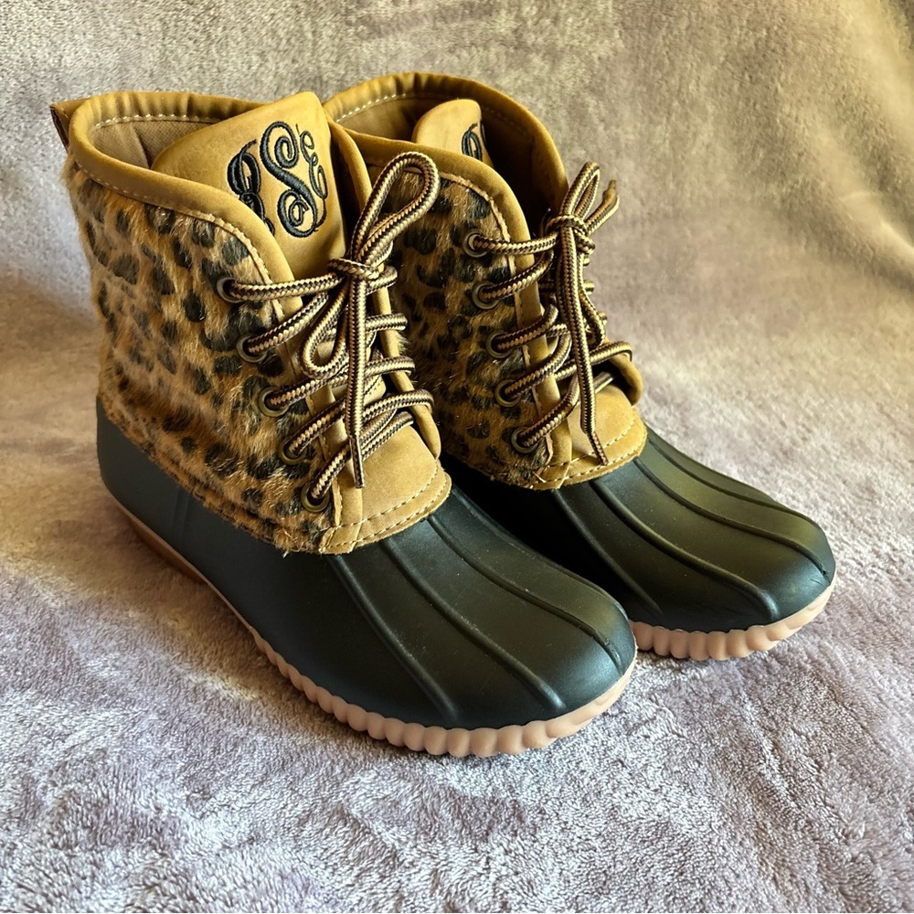 Marley Lilly Kids Leopard Print Duck Boots Monogram Size 12 - Picture 6 of 9